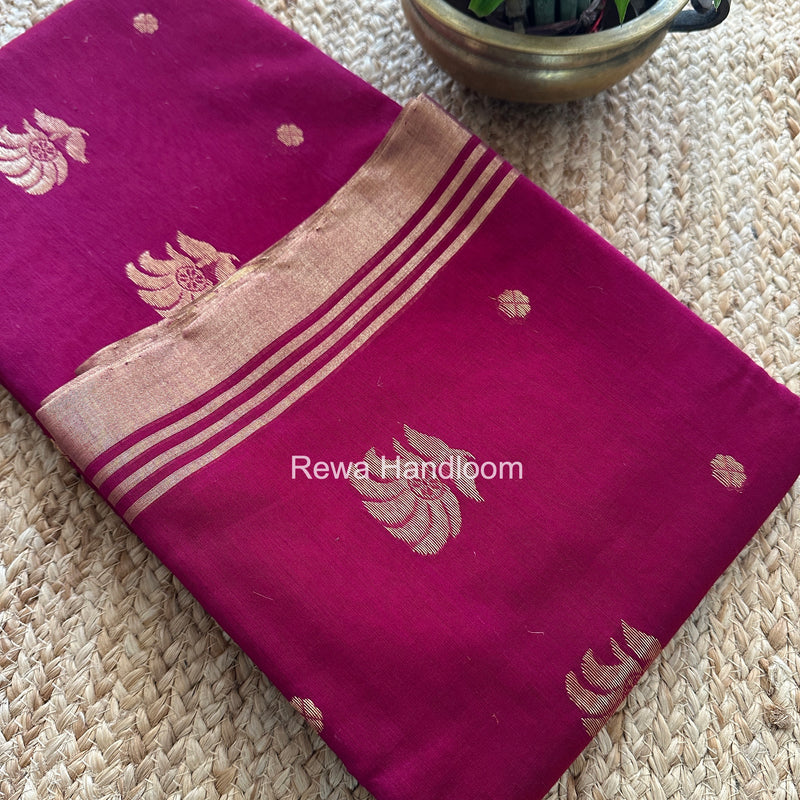 Dark Magenta Chanderi Butta Zari Border Saree BSC011