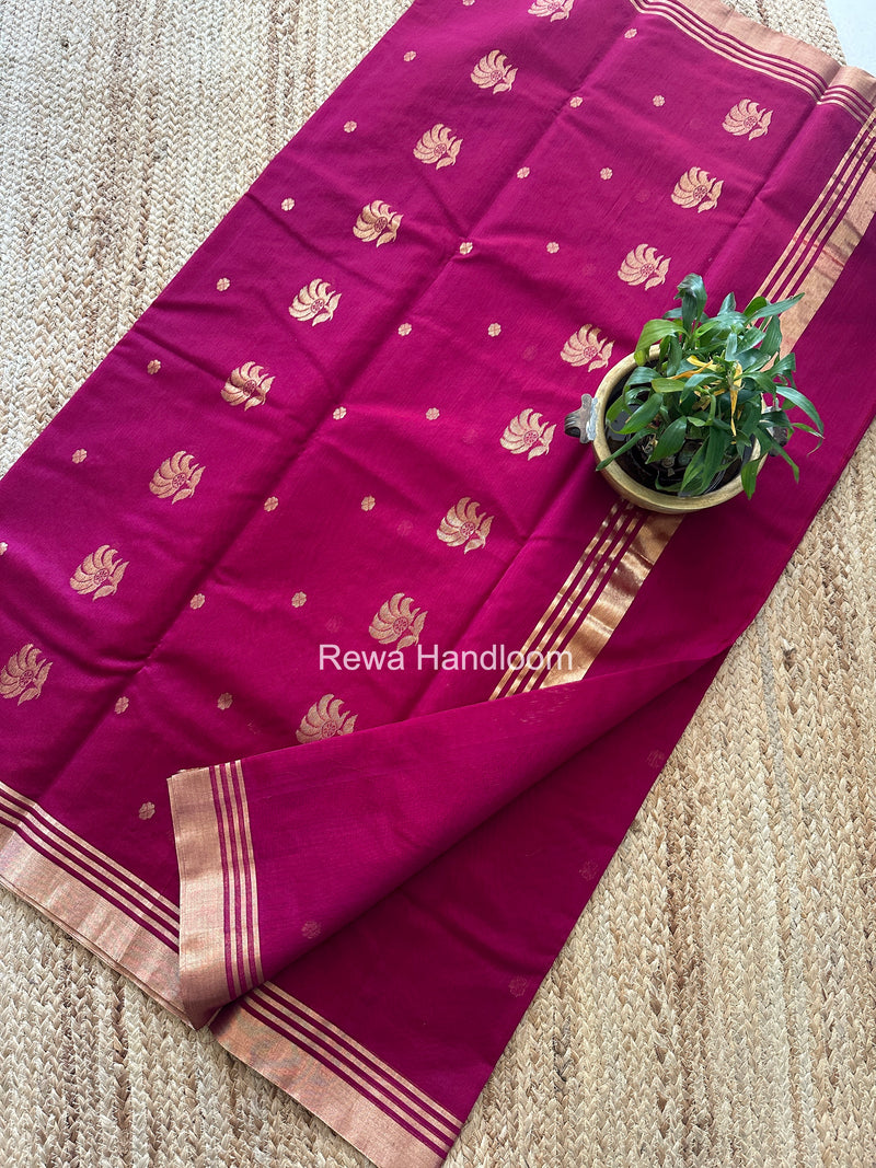 Dark Magenta Chanderi Butta Zari Border Saree BSC011
