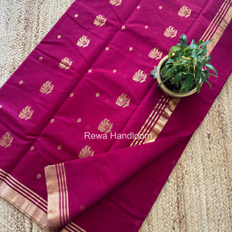 Dark Magenta Chanderi Butta Zari Border Saree BSC011