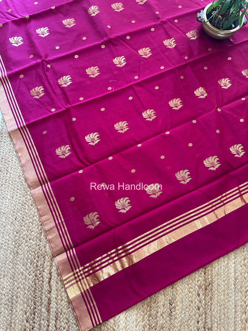 Dark Magenta Chanderi Butta Zari Border Saree BSC011