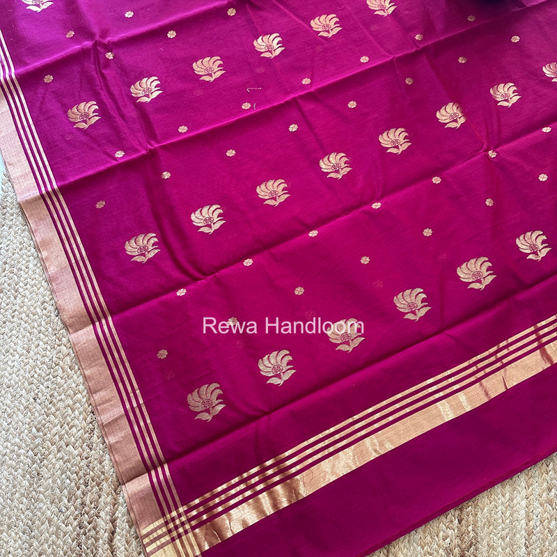 Dark Magenta Chanderi Butta Zari Border Saree BSC011