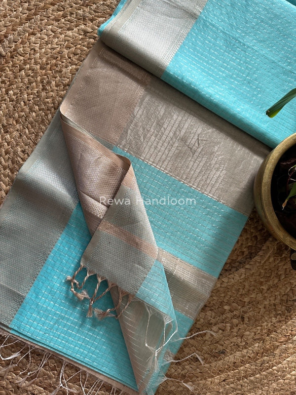 Maheshwari Silver Zari Checks Silk Saree