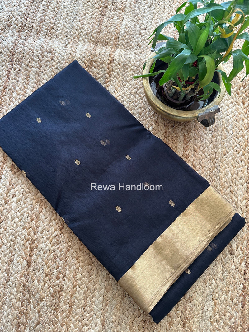 Black Chanderi Butta Katan Silk Saree CBSS03