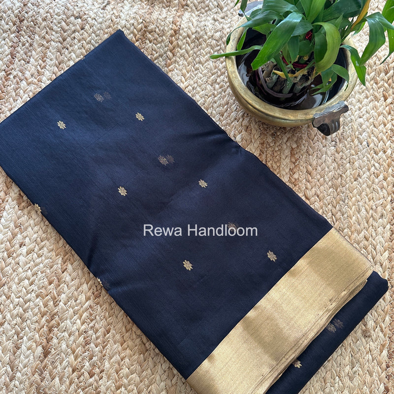 Black Chanderi Butta Katan Silk Saree CBSS03