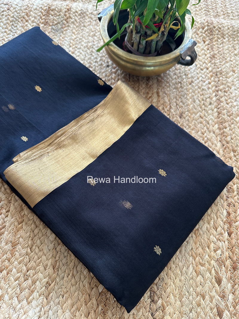 Black Chanderi Butta Katan Silk Saree CBSS03