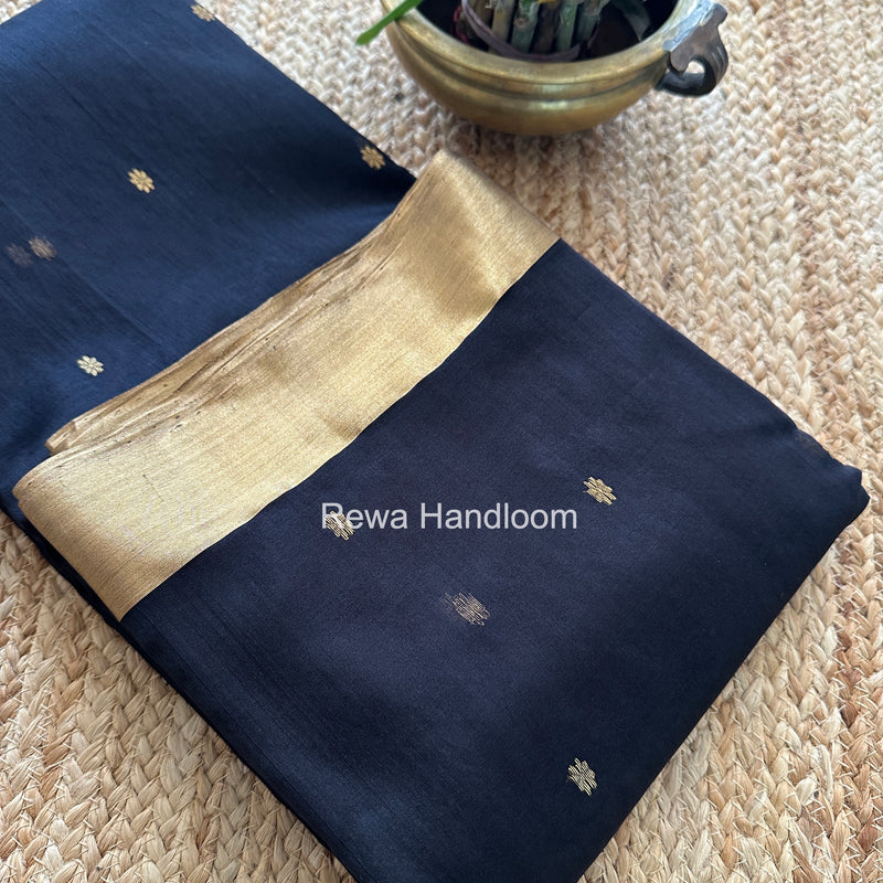 Black Chanderi Butta Katan Silk Saree CBSS03