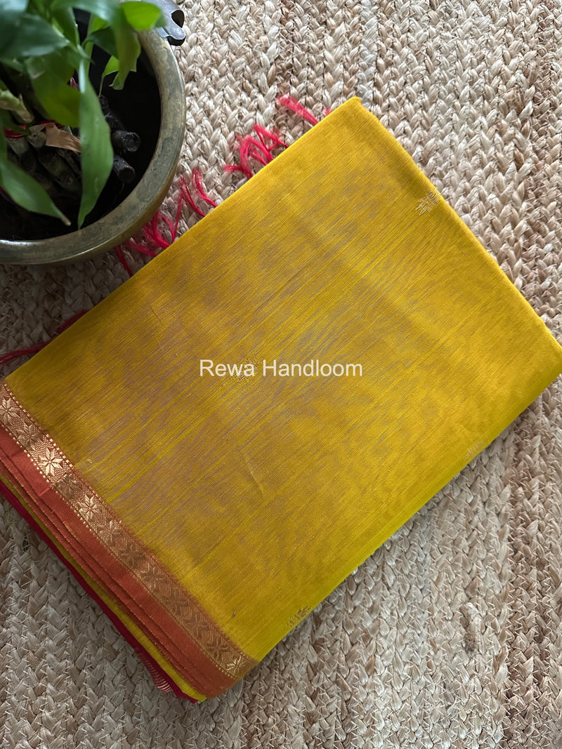 Mustard Yellow Star Butti Maheshwari Saree SSB029