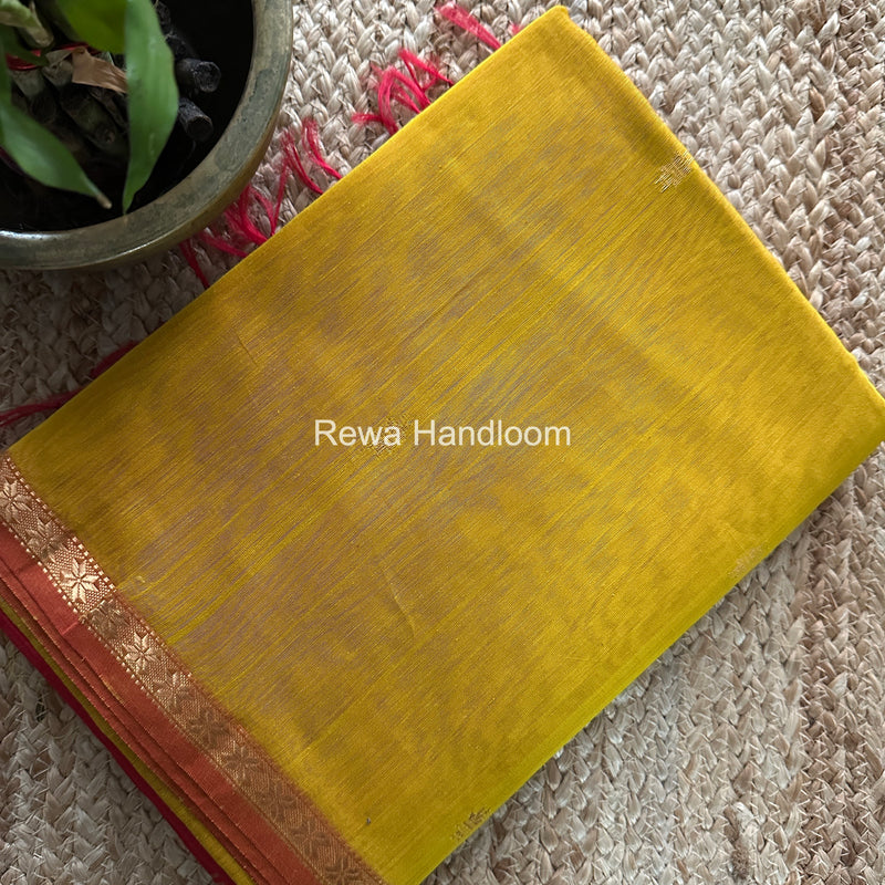 Mustard Yellow Star Butti Maheshwari Saree SSB029