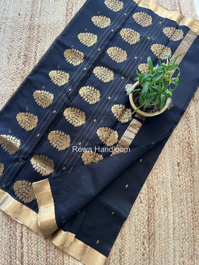 Black Chanderi Butta Katan Silk Saree CBSS03