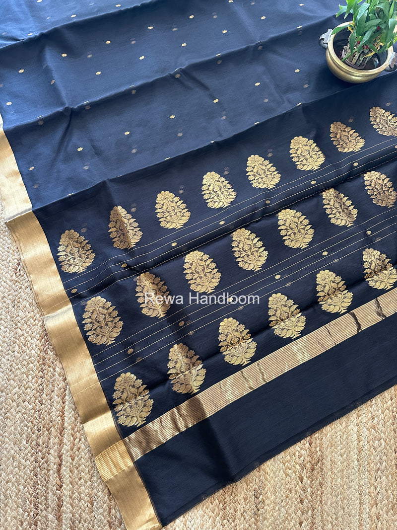 Black Chanderi Butta Katan Silk Saree CBSS03