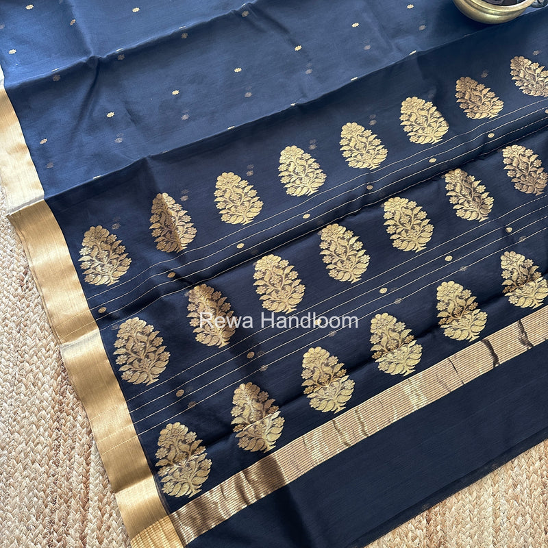 Black Chanderi Butta Katan Silk Saree CBSS03