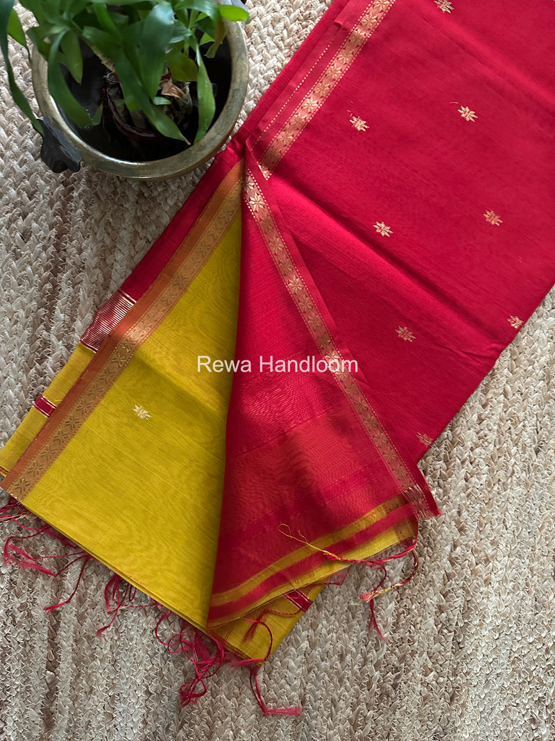 Mustard Yellow Star Butti Maheshwari Saree SSB029