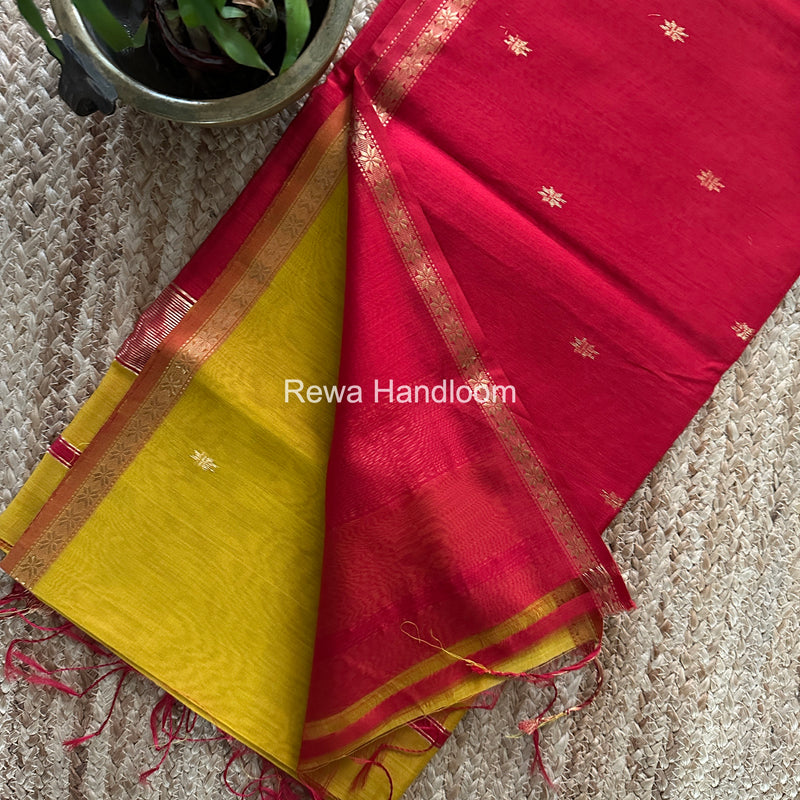 Mustard Yellow Star Butti Maheshwari Saree SSB029