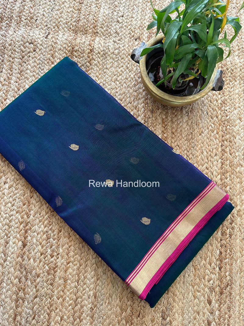 Blue Chanderi Butta Katan Silk Saree CBSS06