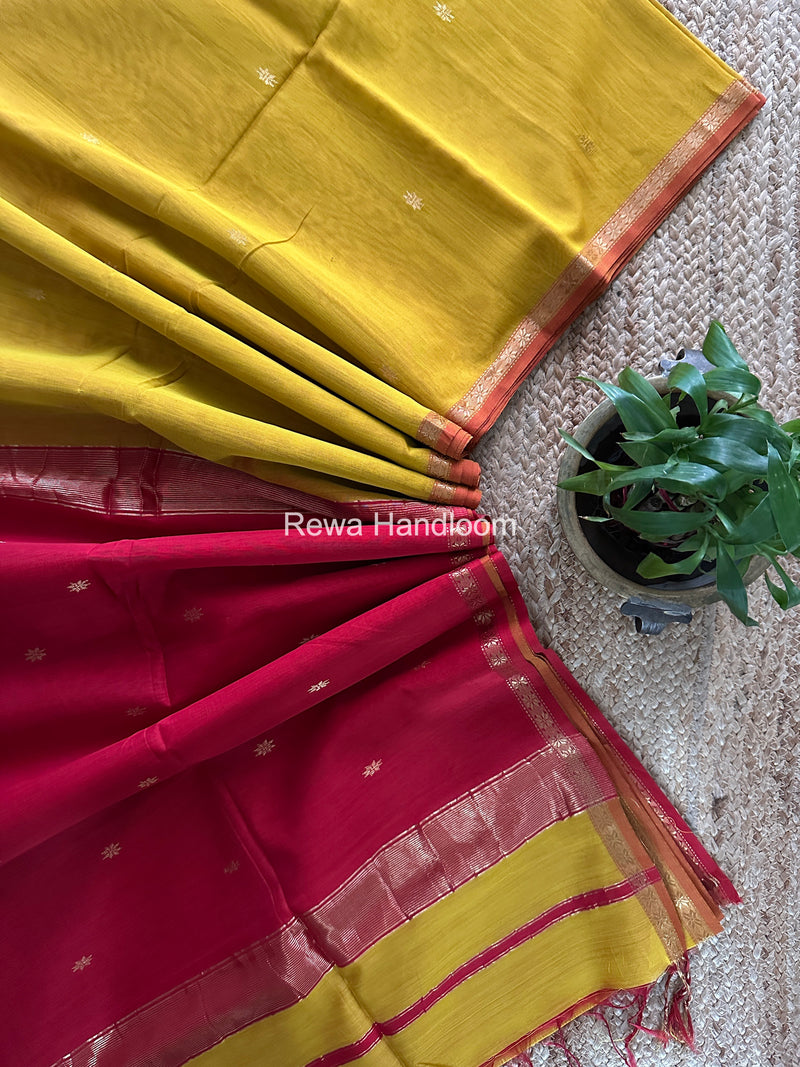 Mustard Yellow Star Butti Maheshwari Saree SSB029