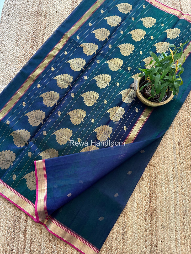 Blue Chanderi Butta Katan Silk Saree CBSS06