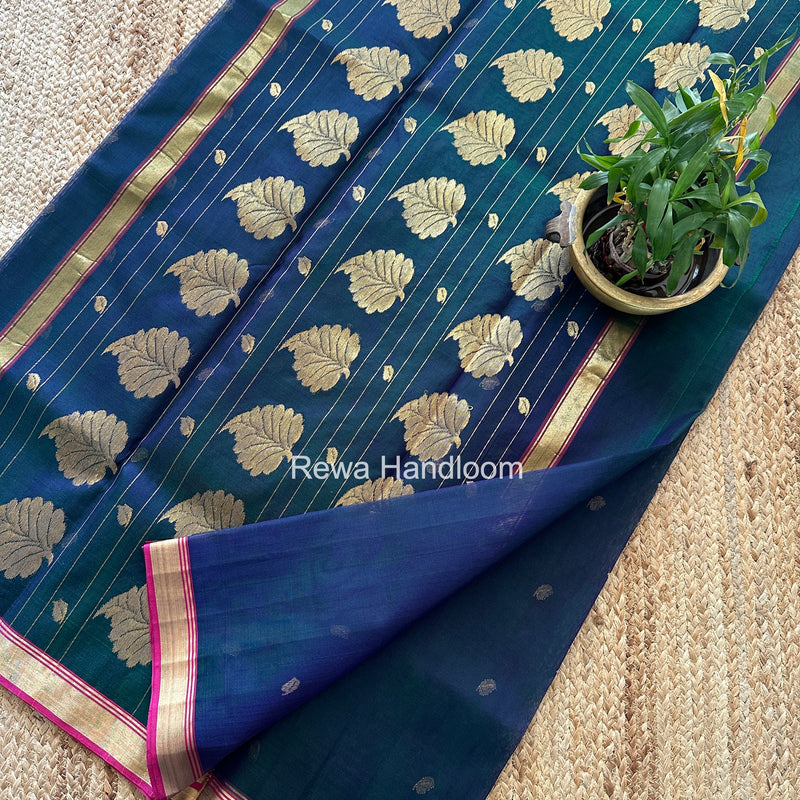 Blue Chanderi Butta Katan Silk Saree CBSS06