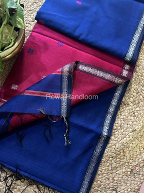 Blue-Magenta Zari Butti ~ Maheshwari Saree-SBT07