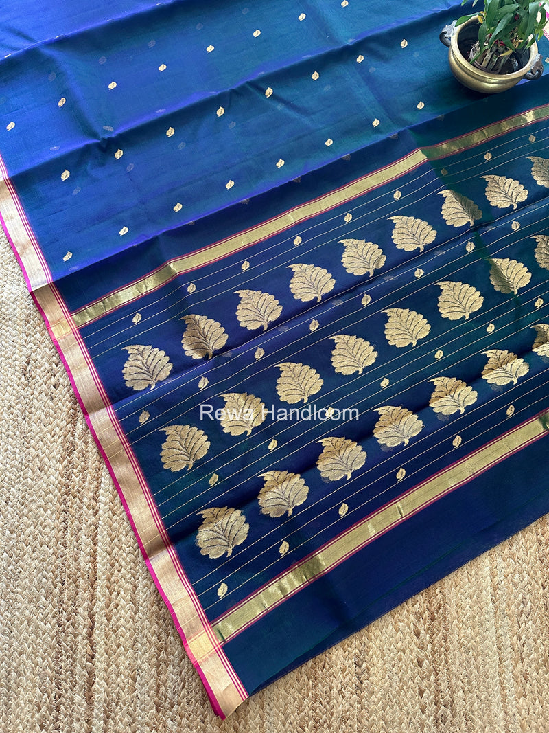 Blue Chanderi Butta Katan Silk Saree CBSS06