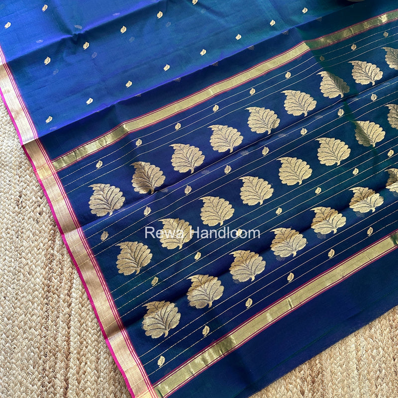 Blue Chanderi Butta Katan Silk Saree CBSS06