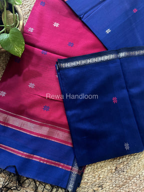 Blue-Magenta Zari Butti ~ Maheshwari Saree-SBT07