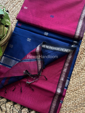 Magenta-Blue Zari Butti ~ Maheshwari Saree-SBT03