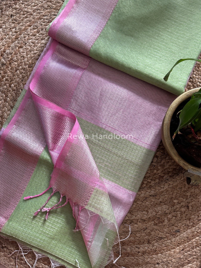 Maheshwari Silver Zari Checks Silk Saree