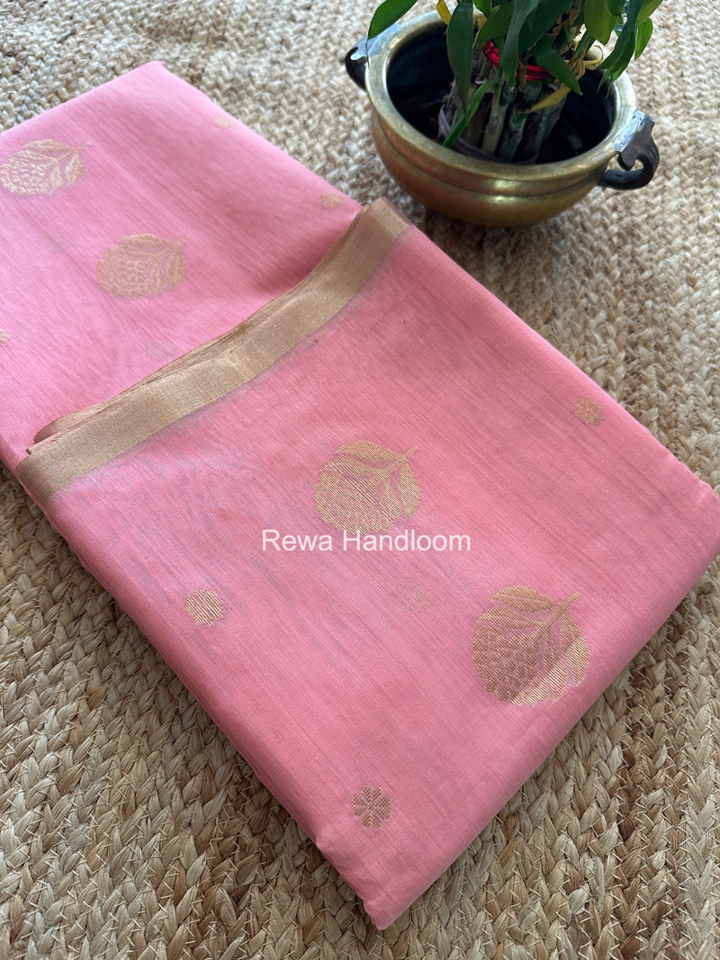 Baby Pink Chanderi Butta Zari Border Saree BSC09