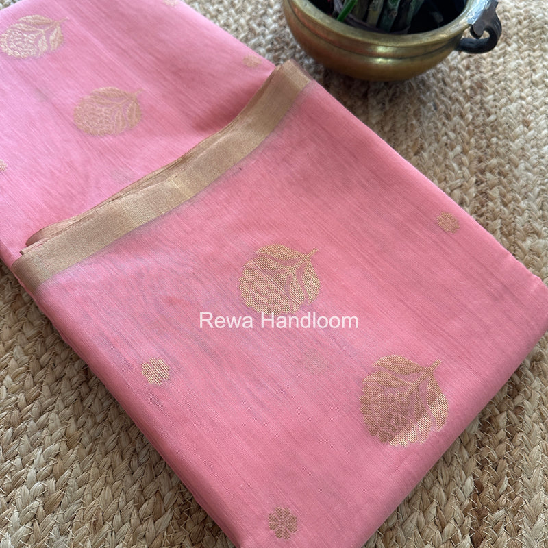 Baby Pink Chanderi Butta Zari Border Saree BSC09