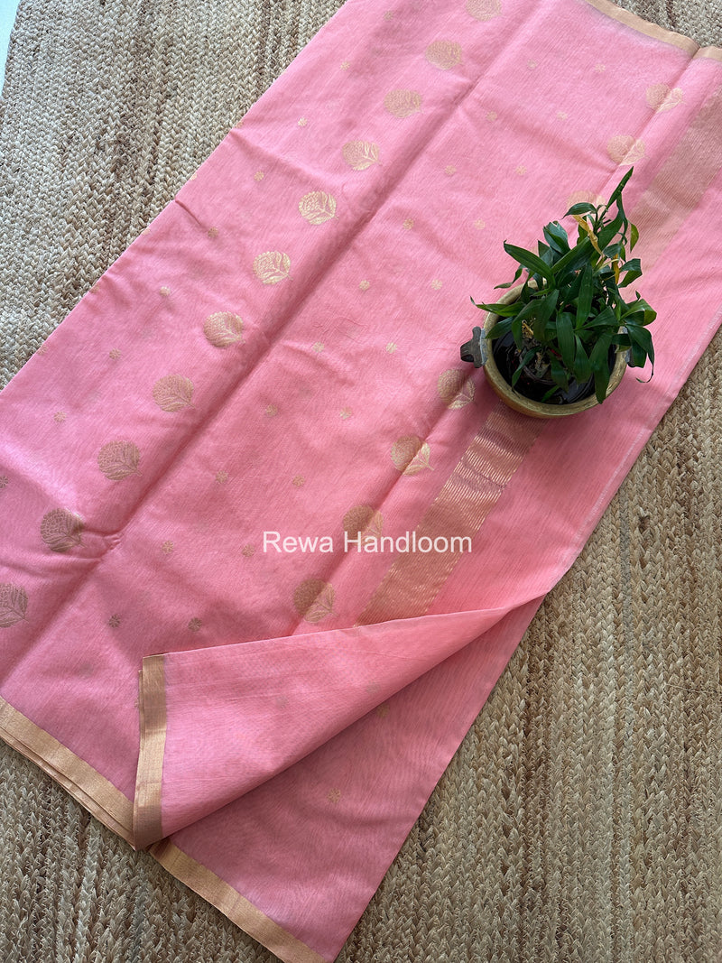 Baby Pink Chanderi Butta Zari Border Saree BSC09