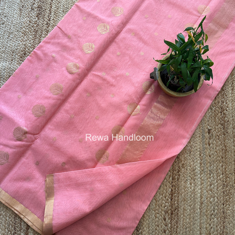 Baby Pink Chanderi Butta Zari Border Saree BSC09