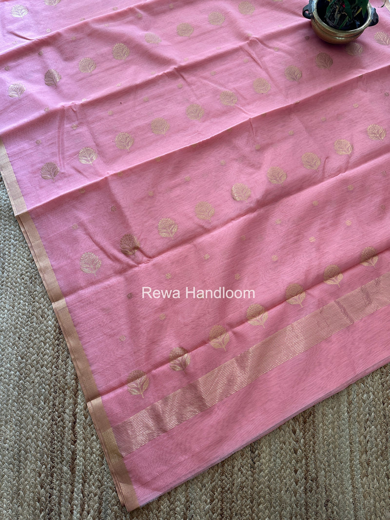 Baby Pink Chanderi Butta Zari Border Saree BSC09