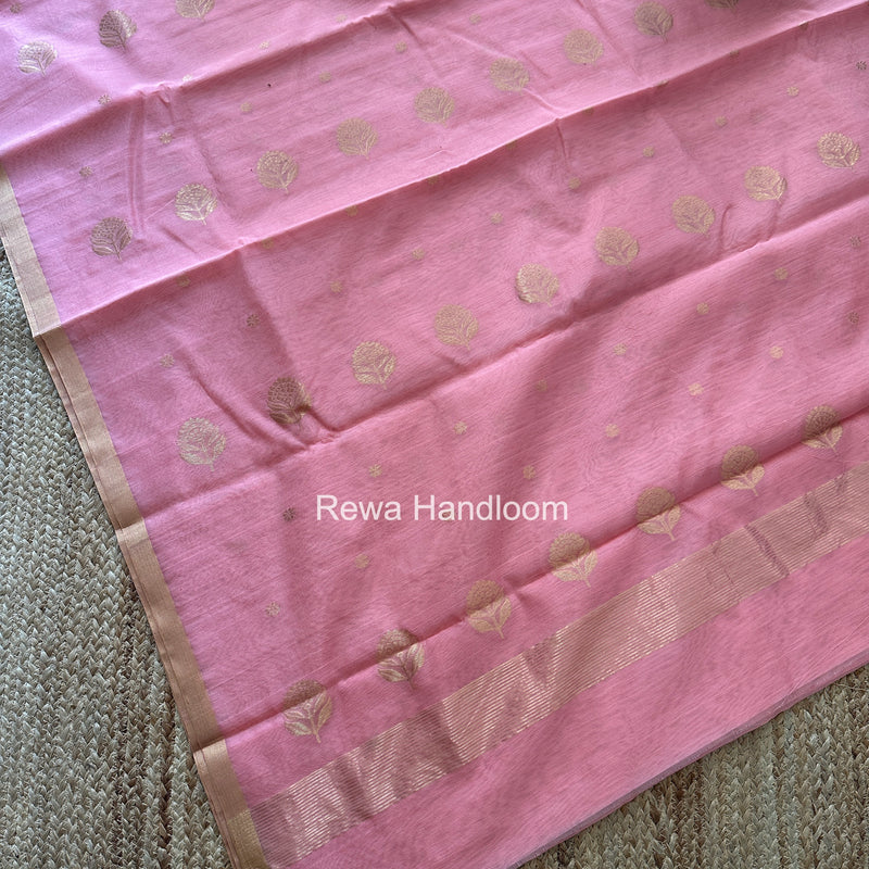 Baby Pink Chanderi Butta Zari Border Saree BSC09