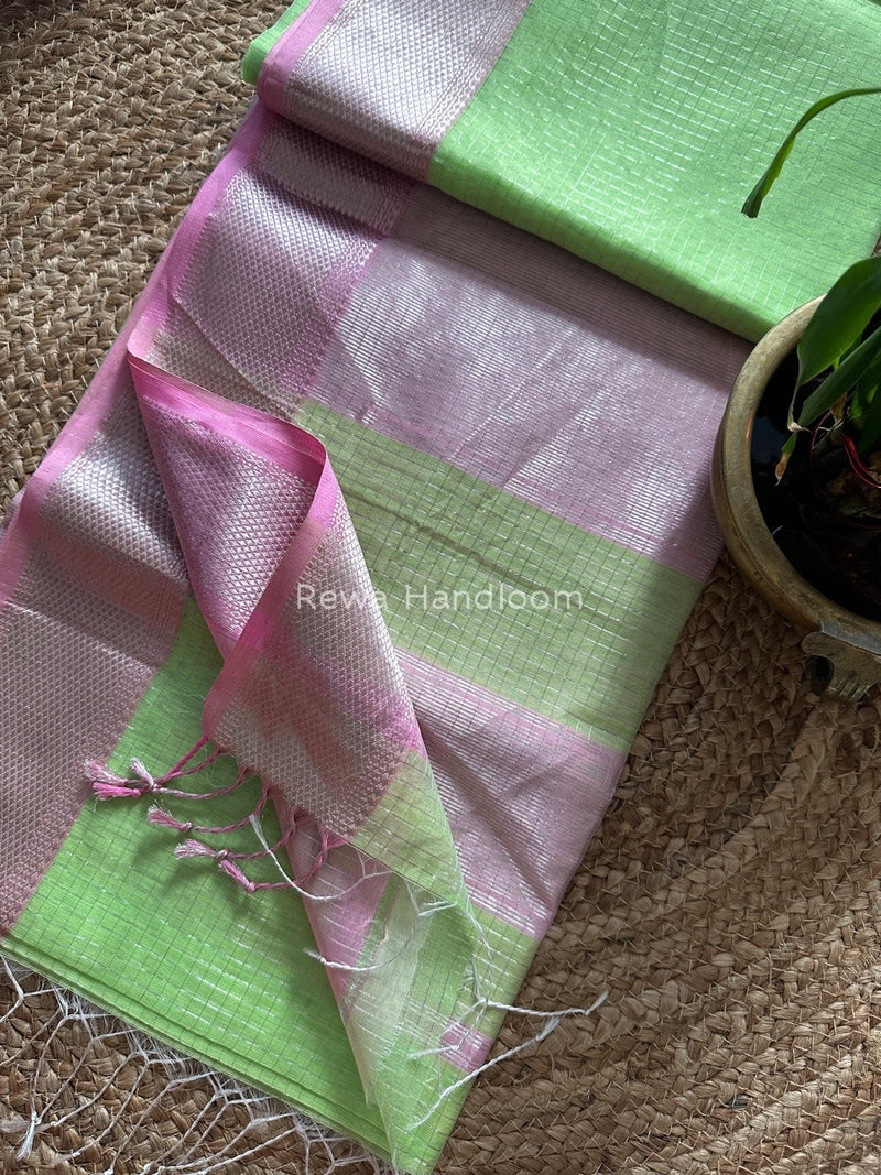 Maheshwari Silver Zari Checks Silk Saree
