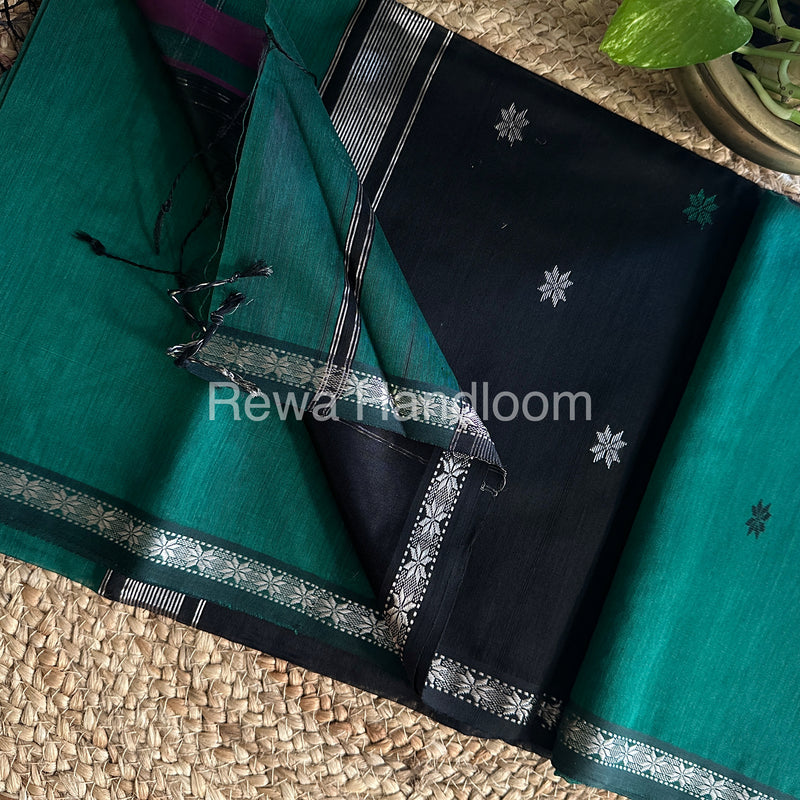 Green-Black Zari Butti ~ Maheshwari Saree-SBT02