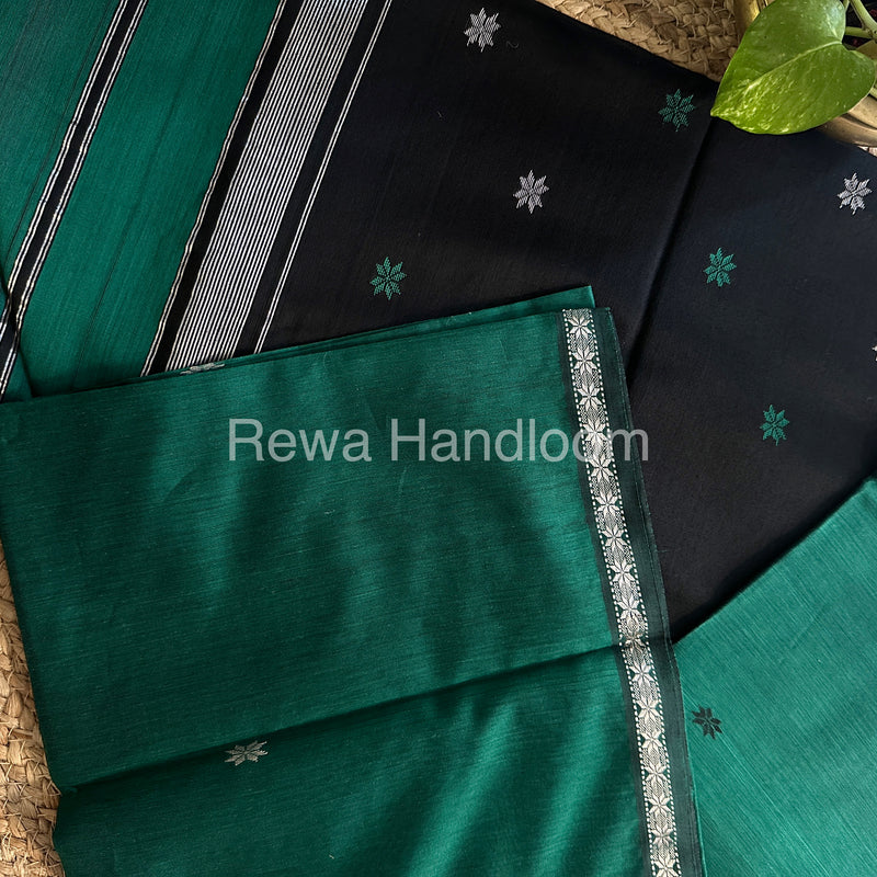 Green-Black Zari Butti ~ Maheshwari Saree-SBT02