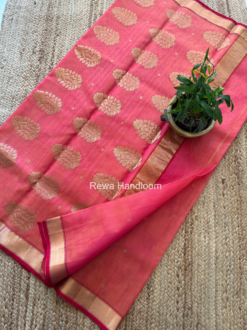 Pink Chanderi Butta Katan Silk Saree CBSS01
