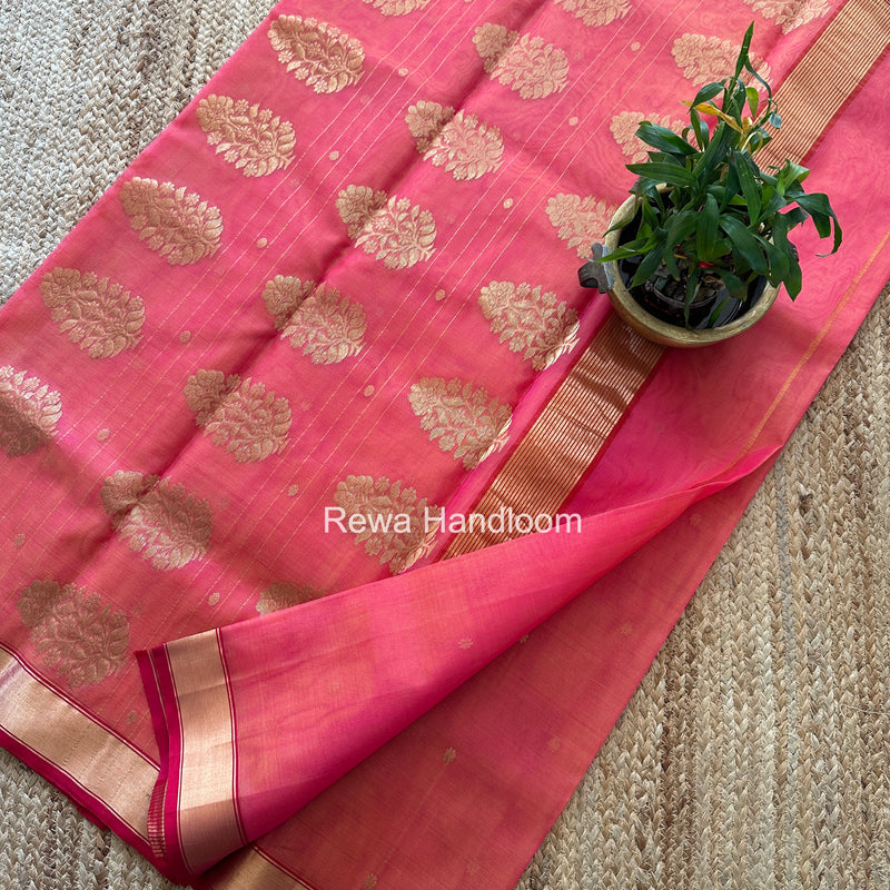 Pink Chanderi Butta Katan Silk Saree CBSS01
