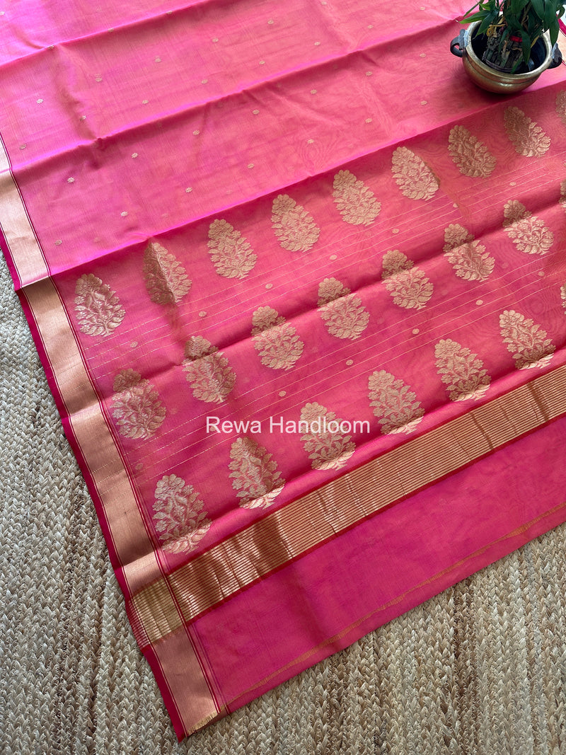 Pink Chanderi Butta Katan Silk Saree CBSS01