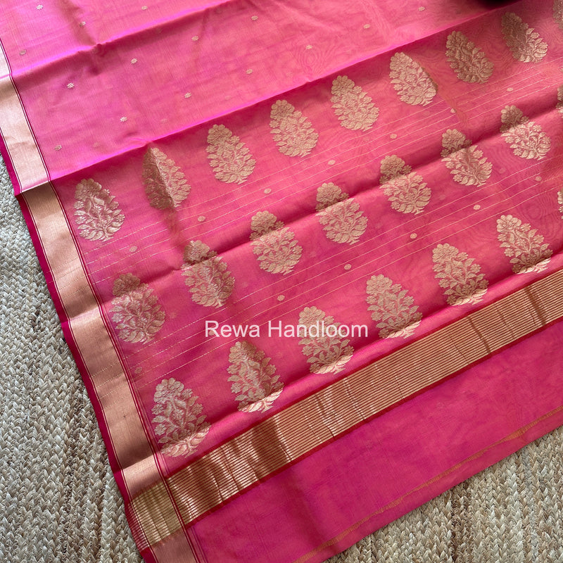Pink Chanderi Butta Katan Silk Saree CBSS01