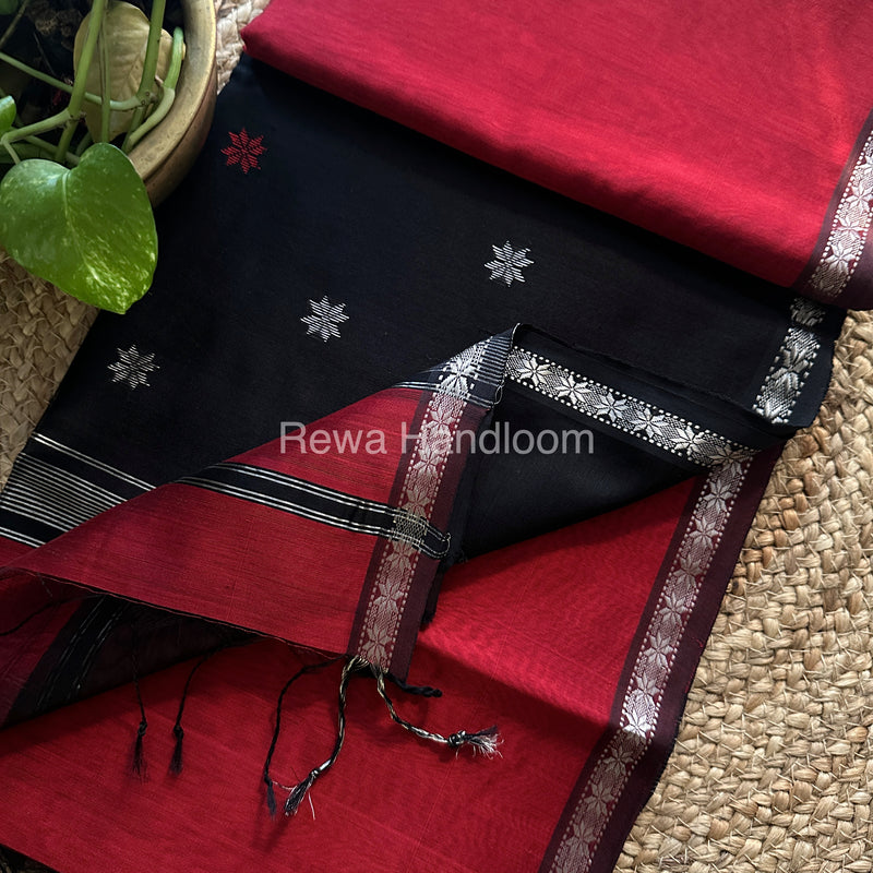 Maroon-Black Zari Butti ~ Maheshwari Saree-SBT06