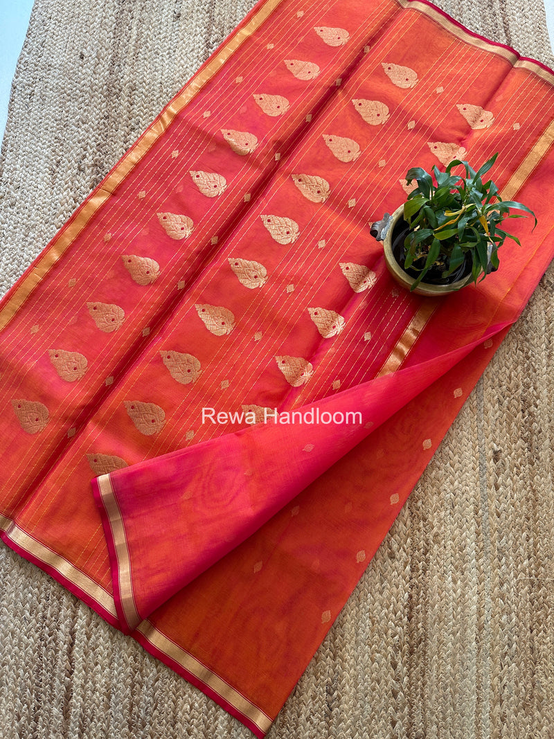 Fuchsia Pink Chanderi Butta Katan Silk Saree CBSS05