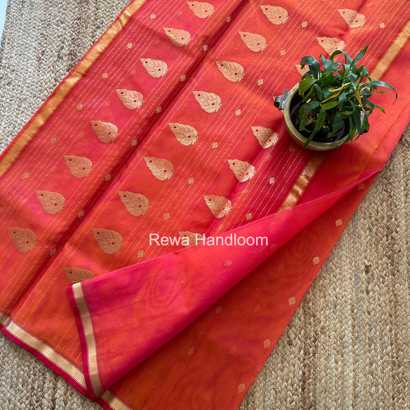 Fuchsia Pink Chanderi Butta Katan Silk Saree CBSS05
