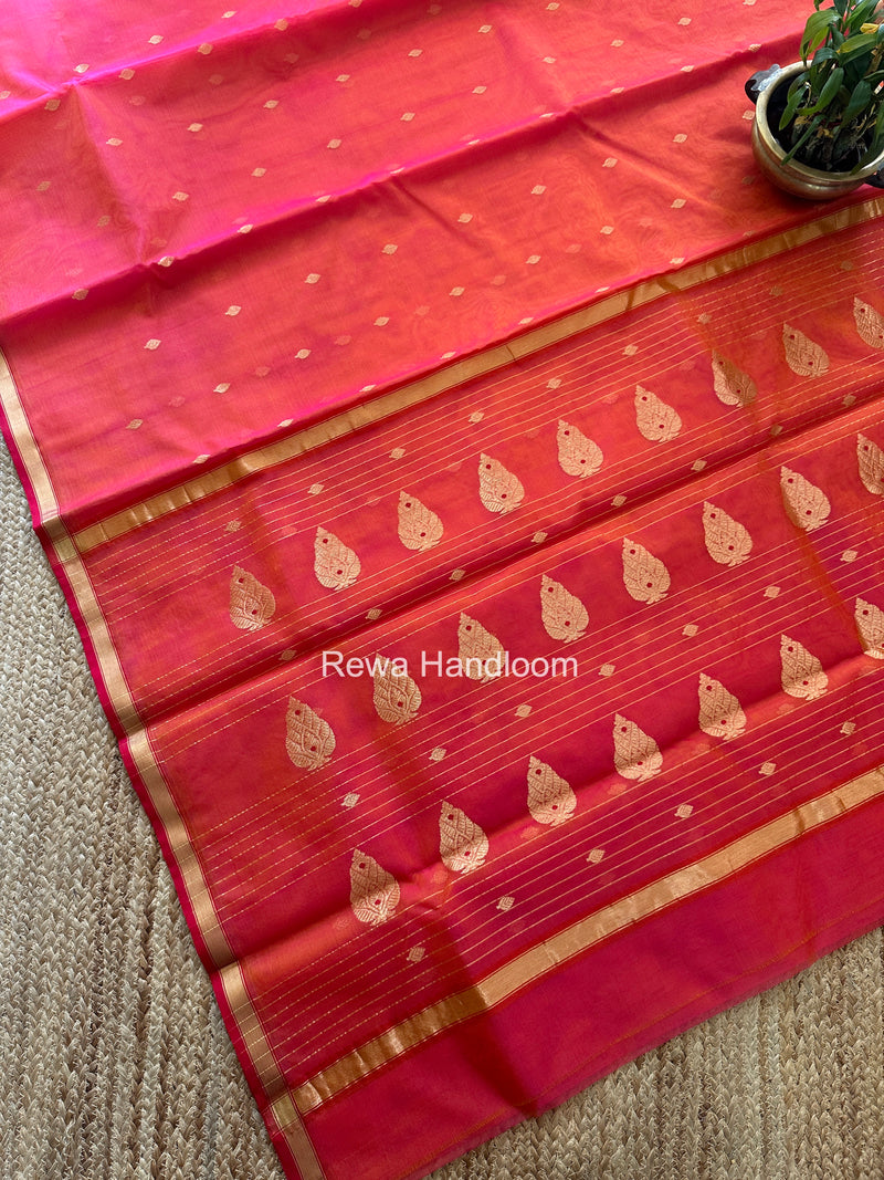 Fuchsia Pink Chanderi Butta Katan Silk Saree CBSS05