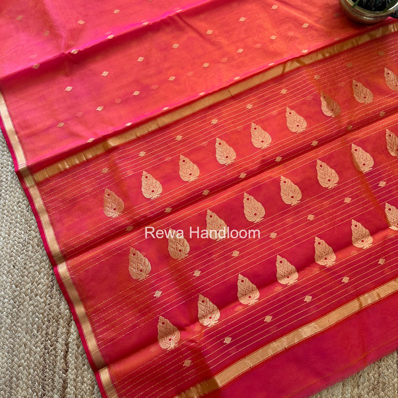 Fuchsia Pink Chanderi Butta Katan Silk Saree CBSS05