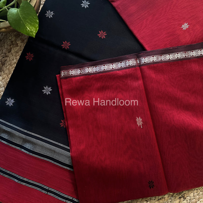 Maroon-Black Zari Butti ~ Maheshwari Saree-SBT06