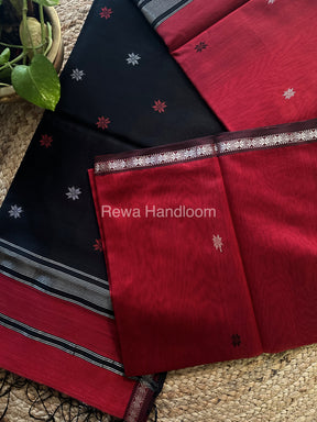 Maroon-Black Zari Butti ~ Maheshwari Saree-SBT06