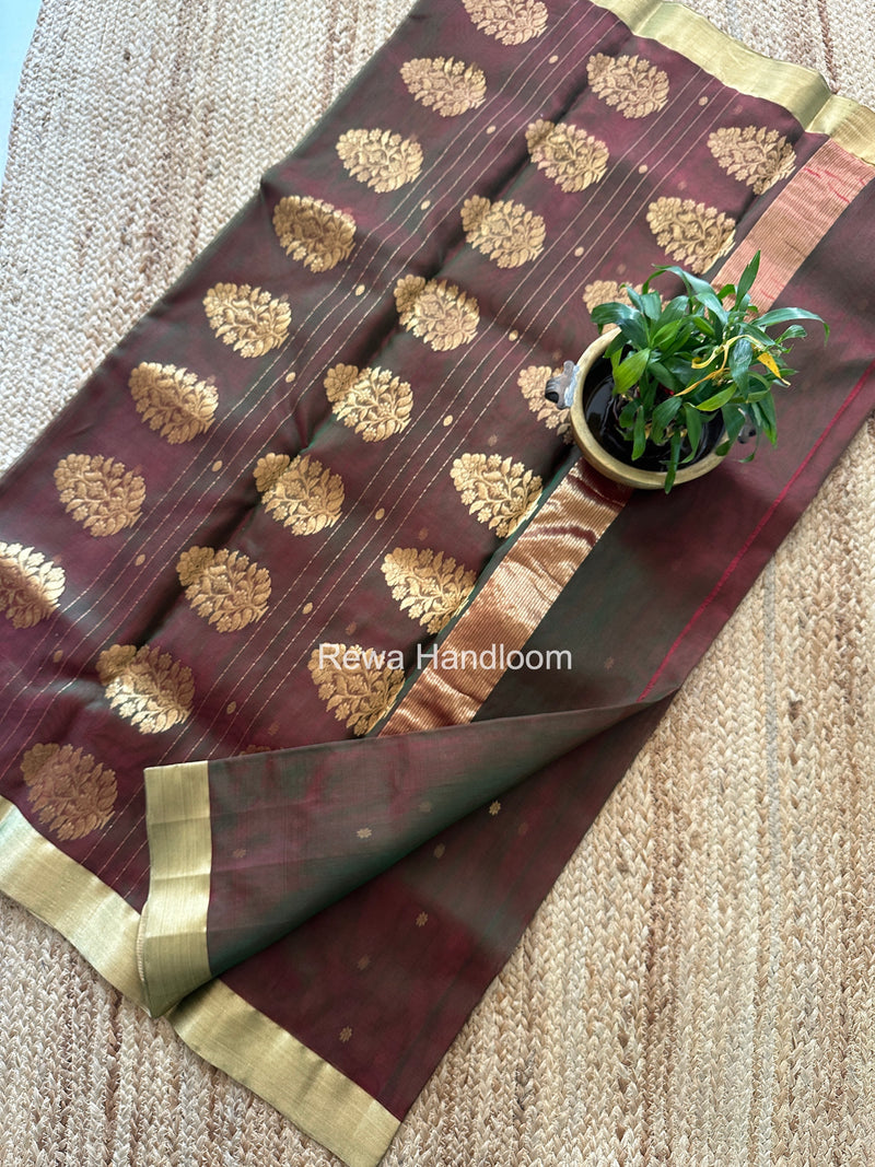 Bottle Green Chanderi Butta Katan Silk Saree CBSS02