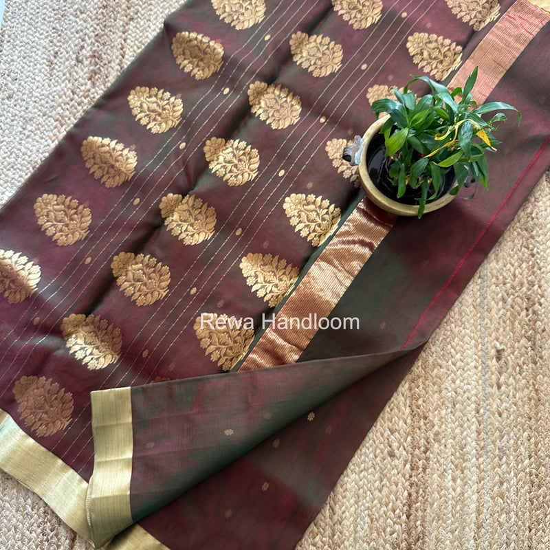 Bottle Green Chanderi Butta Katan Silk Saree CBSS02