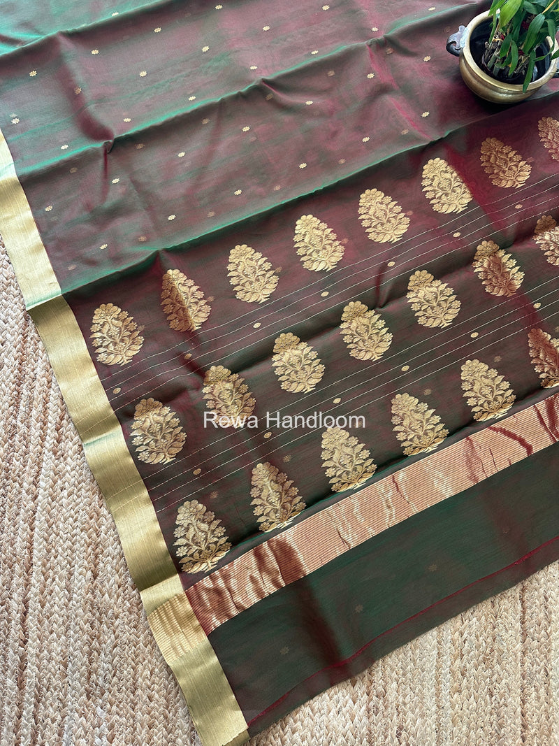 Bottle Green Chanderi Butta Katan Silk Saree CBSS02